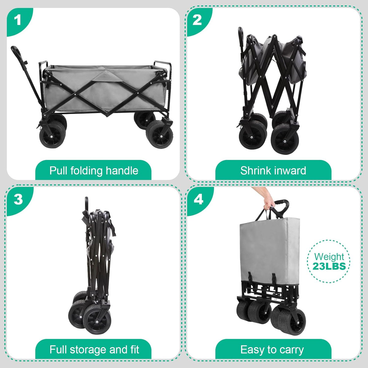 MMQ Heavy-Duty Folding Wagon with 550lbs Weight Capacity, Collapsible Wagon with Big Wheels