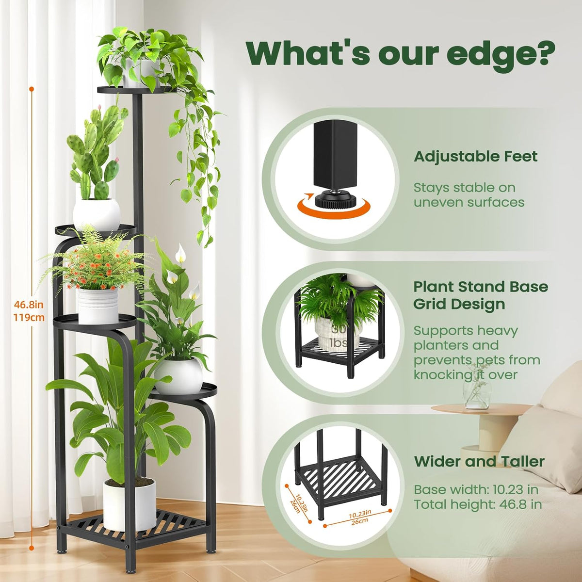 TOSKING 5 Tier Tall Plant Stand Indoor Outdoor, Heavy Duty Corner Shelf for Plants & Decor, Space