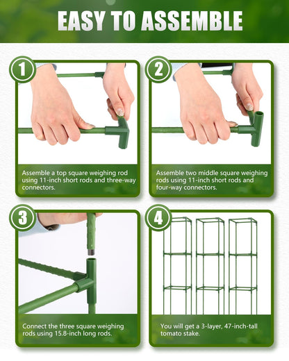 3 Pack 47 Inch Heavy Duty Height Adjustable Square Tomato Cage