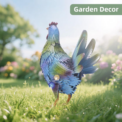 13.4" Metal Blue Chicken Garden Sculptures & Statues for Outdoor Garden Decorations ,Hen Statue for