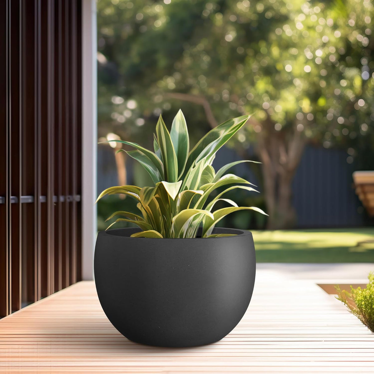 Kante 15.7" Dia Round Concrete Planter, Outdoor/Indoor Large Bowl Plant Pots with Drainage Hole and
