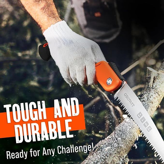 GROWIT Folding Camping saw 11 Inch - Heavy Duty Pruning Saw with Triple-Cut SK5 Blade, 7 TPI Razor