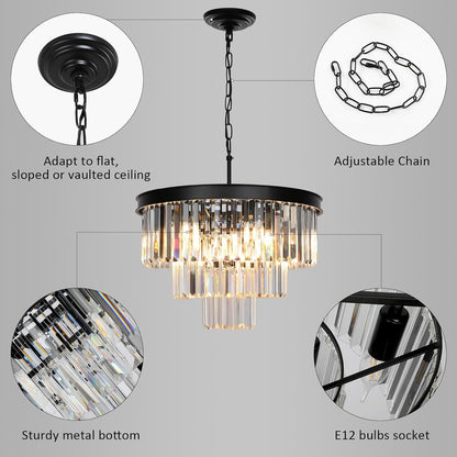 Crystal Chandeliers for Dining Room Lights Fixtures, 9 Lights Black Modern Chandeliers for Bedroom