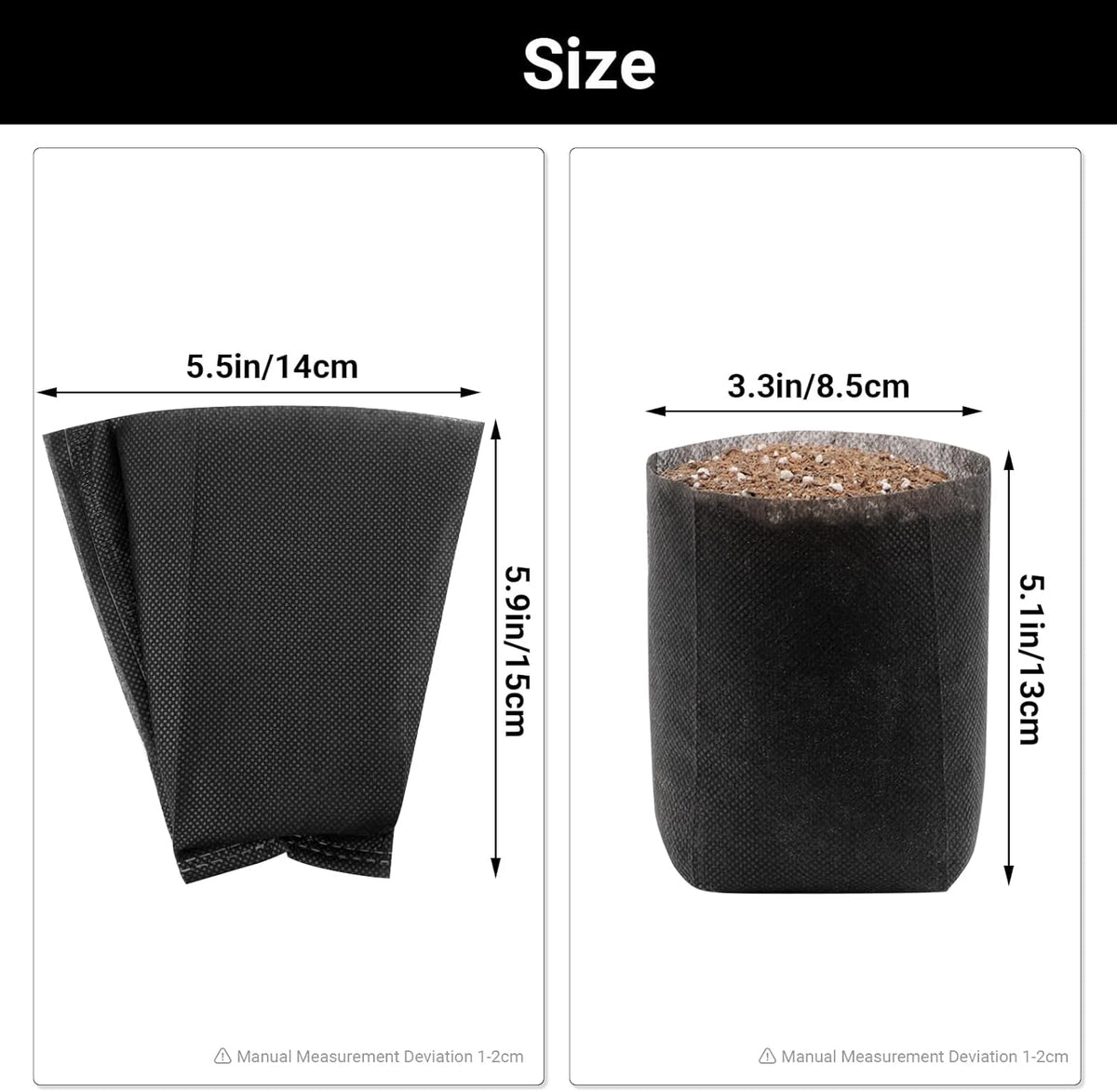 Black Plant Grow Bags for Plants Nursery, Pack of 200 5.5x5.9 Breathable Non-Woven Fabric Grow Bags