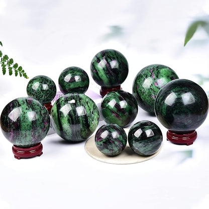 JIC Gem Large Gemstone Sphere Ball Ruby Zoisite Healing Crystal Ball Red&Green Crystal Sphere with