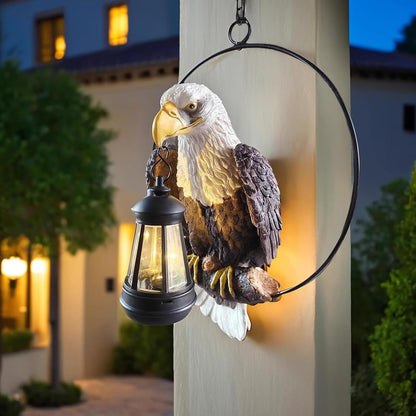 American Bald Eagle Statue with Solar Light - 11.81-inch Yard Art Resin Bald Eagle Decoration,for