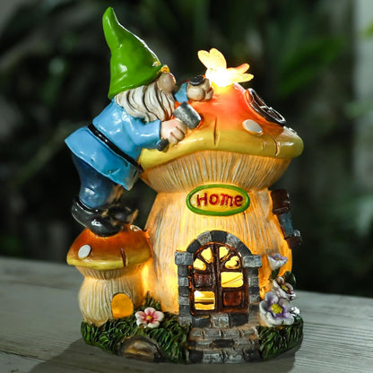 Garden Gnome Statue - Solar Powered Gnome Lights Decoration Outdoor Figurines for Yard with Gnome
