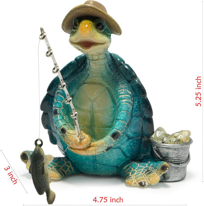 Hodao Sea Turtle Fishing Figurines Decoration Summer Turtle Crafts for Home Office Desk Decor