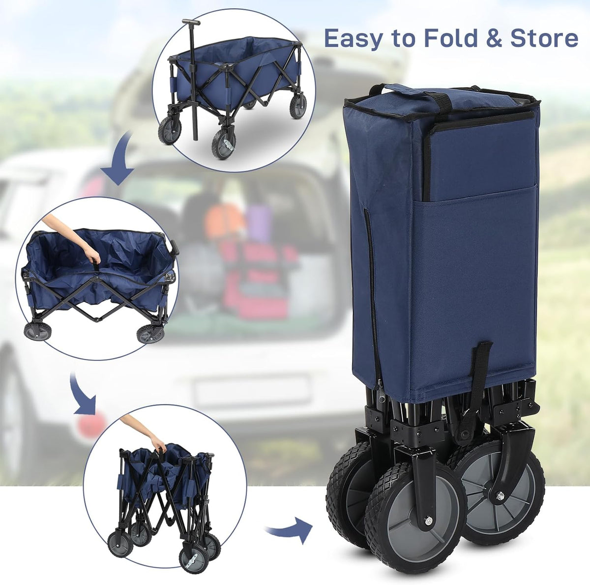Collapsible Wagon, Beach with Big Wheels for Sand, Grocery Wagon All-Terrain Wheels Garden Grocery