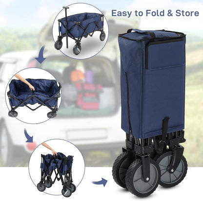 Collapsible Wagon, Beach with Big Wheels for Sand, Grocery Wagon All-Terrain Wheels Garden Grocery