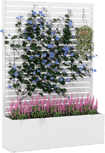 Metal Planter Box with Trellis,70.9"x47.2"x15.7" Raised Garden Bed with Drainage Holes, Privacy