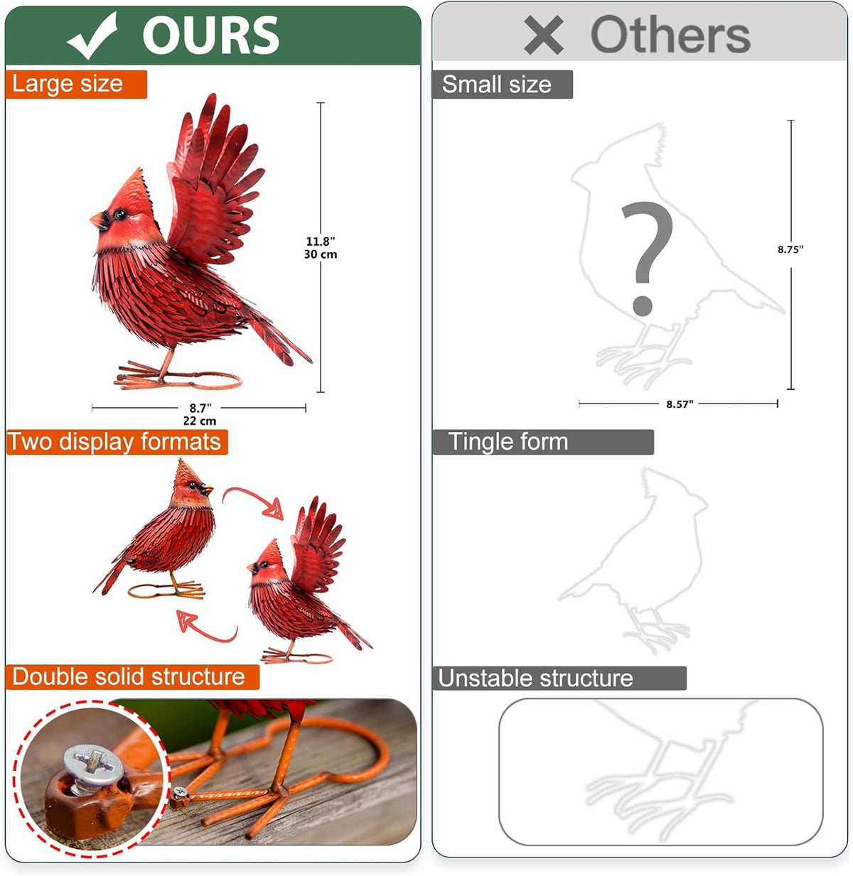 Nacome Cardinal Garden Decor Metal Yard: Art Outdoor Sculptures & Statues Large Red Bird Ornaments