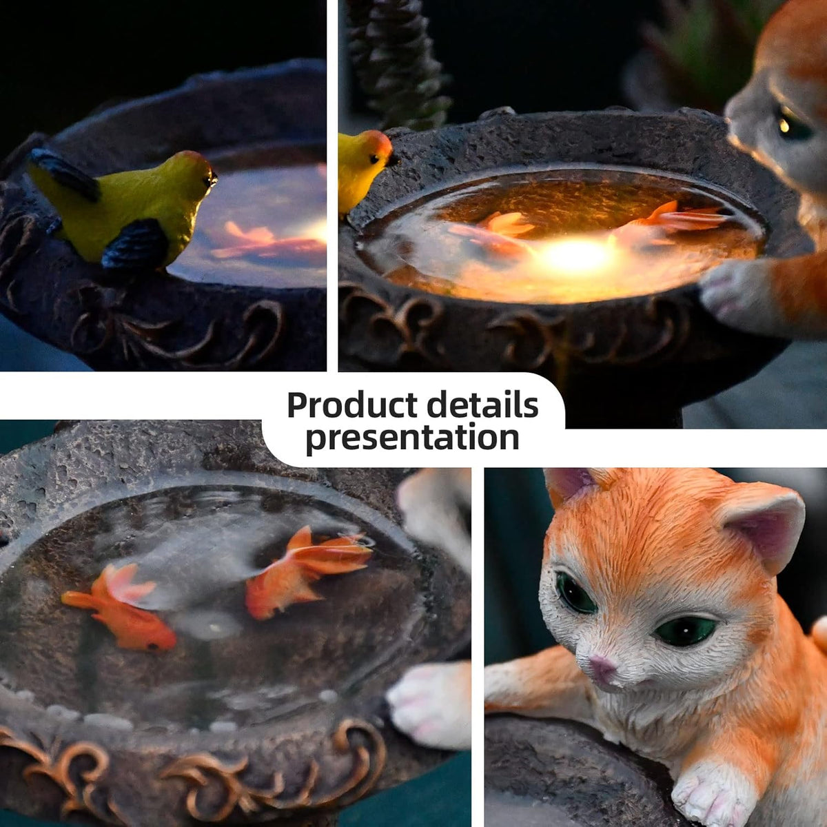 Cat Garden Figurines Outdoor Decor Solar Statue with LED Lights for Patio Lawn Yard Art Decoration