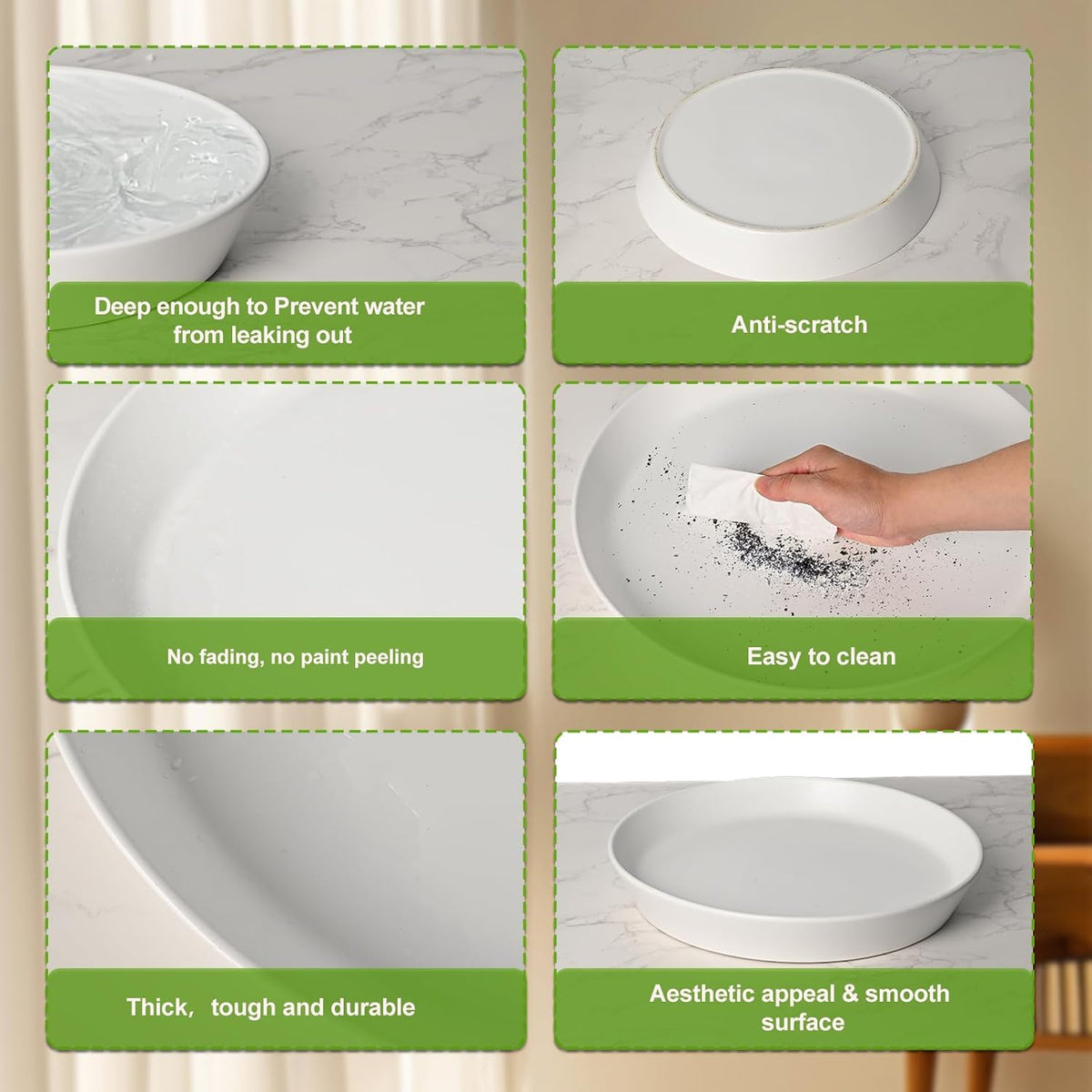 Ceramic Plant Saucers, 10 Inch (11 Inch) Plant Trays, Durable Round Glazed Ceramic Flower Plant