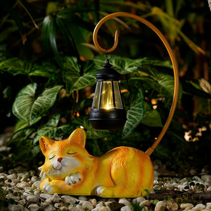 Outdoor Cat Figurine Garden Statue with Solar-Powered LED Light 13.77 Inches Tall Gift Garden