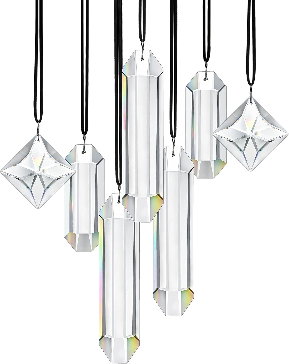 HDCRYSTALGIFTS Modern Grief Gift,Set 7 Clear Crystal Prisms Suncatchers Hanging Ornament,Rainbow