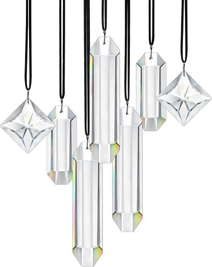 HDCRYSTALGIFTS Modern Grief Gift,Set 7 Clear Crystal Prisms Suncatchers Hanging Ornament,Rainbow