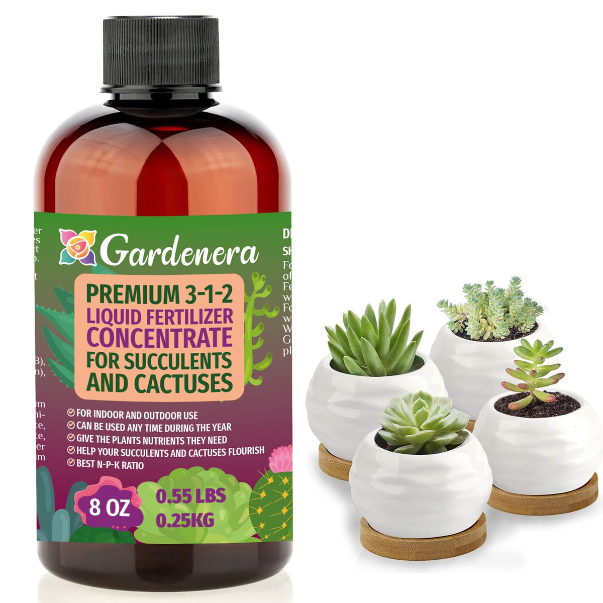 Premium Liquid Succulent Plant Fertilizer - 3-1-2 Concentrate for Indoor Plants and Flowers by