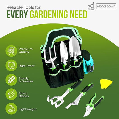 8 PCS Gardening Tools Set with Bag | Heavy-Duty Rust-Proof Hand Tools with Plastic Handles Includes