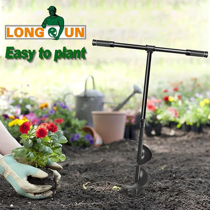 LONGRUN Manual Garden Hole Digging Drill Bit, Hand Drill Auger Post Hole Digger for Planting