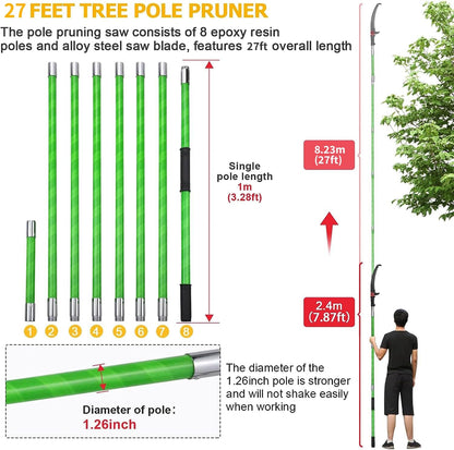 27 Feet Tree Pole Pruner Manual Branches Trimmer Tree Branch Garden Tools Loppers Hand Pole Saws