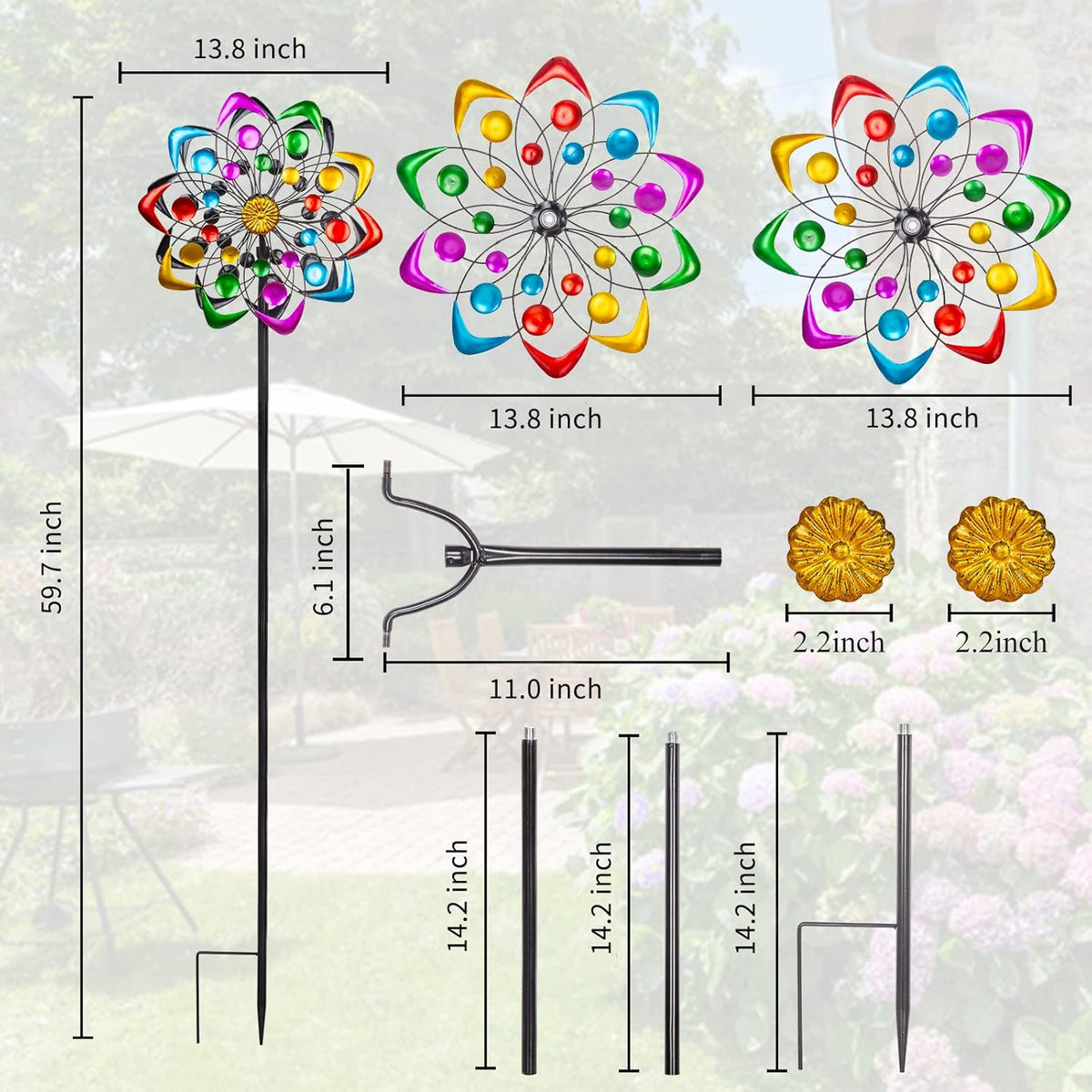 Viveta Kinetic Wind Spinner, 59 inch Outdoor Metal Windmills for Yard Garden, Double Wind Sculpture