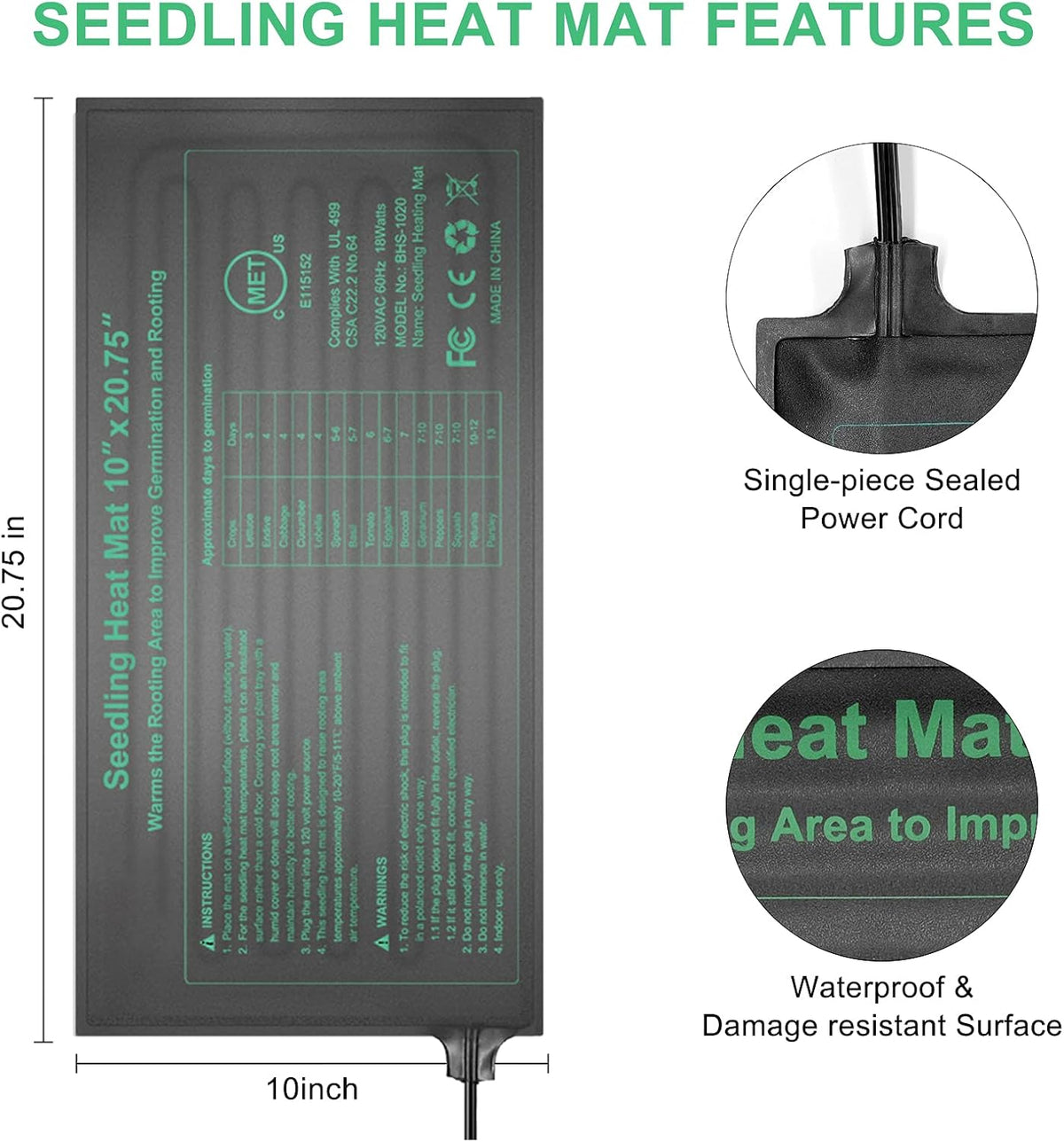 Seedling Heat Mat Hydroponic Plants Heating Pad, Seed Starting Greenhouse and Germination