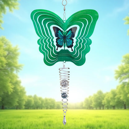 ISEO Butterfly Wind Spinner for Yard and Garden with Gazing Ball Set, Hanging Outdoor Decor, Yard