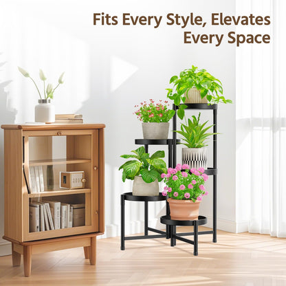 LASZOLA 5 Tiered Folding Plant Stand Indoor for Multiple Large Planter, Tall Heavy Duty Adjustable
