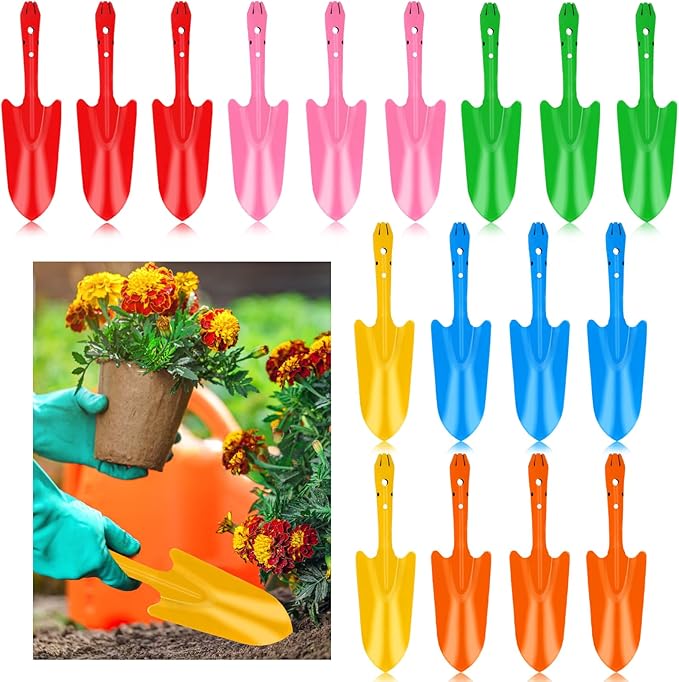 18 Pcs Colorful Garden Shovels Small Metal Hand Trowel Set for Gardening Teens Adults Mini Digging