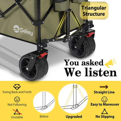 Sekey 48''L Collapsible Foldable Extended Wagon with 440lbs Weight Capacity, Heavy Duty 300L