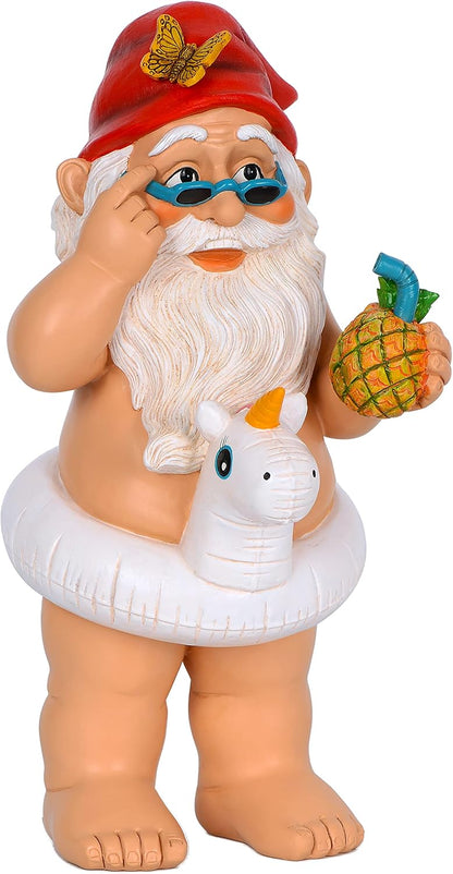 Mood Lab Garden Gnome with Unicorn - Funny Gnome Statue - 9 Inch Tall Lawn Figurine - for Outdoor