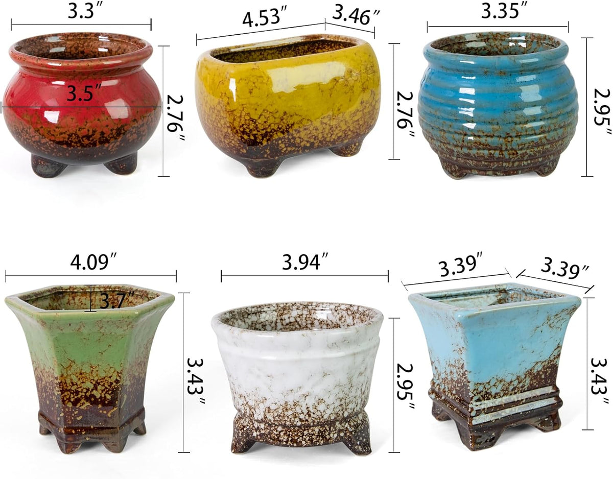 ARTKETTY Succulent Pots - Small Succulent Plant Pot with Drainage Pack of 6, Ceramic Cactus Planter