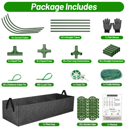 U-Shape Cucumber Trellis with Fabric Raised Garden Bed 65x50 Inch Metal Garden Arch Trellis with