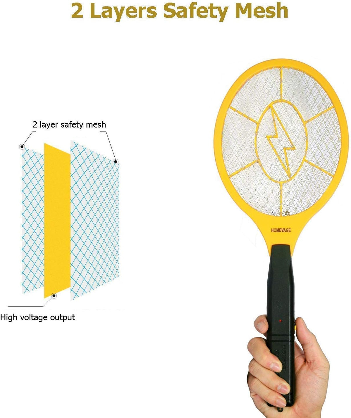 Electric Fly Swatter - Bug Zapper - Best High Voltage Handheld Mosquito Killer - Wasp, Fruit Fly