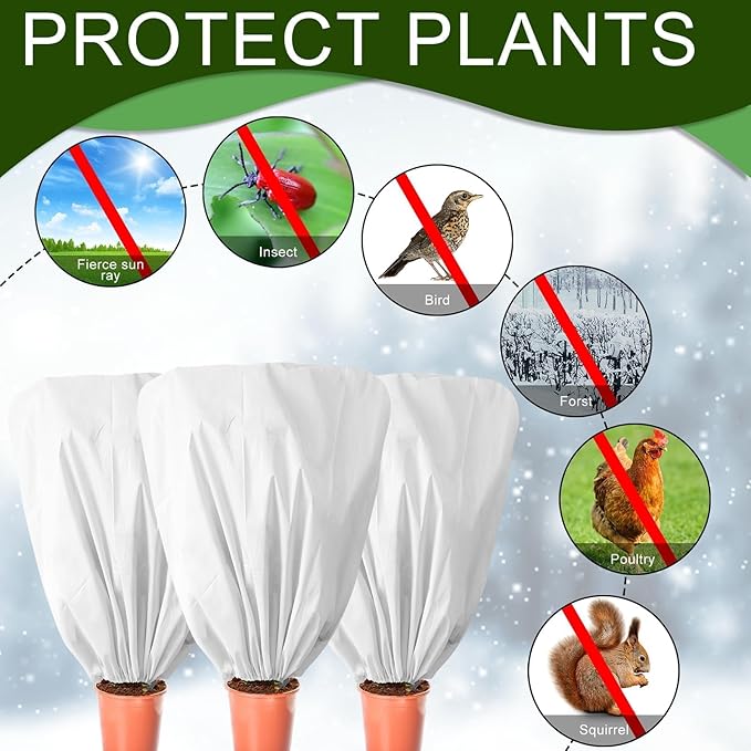 8 Pcs Plant Covers Frost Protection Bag 39.3" x 39.3" Winter Reusable Plants Jacket with Drawstring