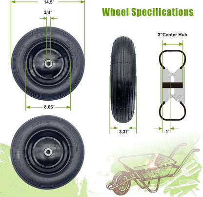 2-Pack 14.5-Inch Wheelbarrow Tire.3.50-8" Pneumatic Tires and wheels with 3"- 6" Center Hub and