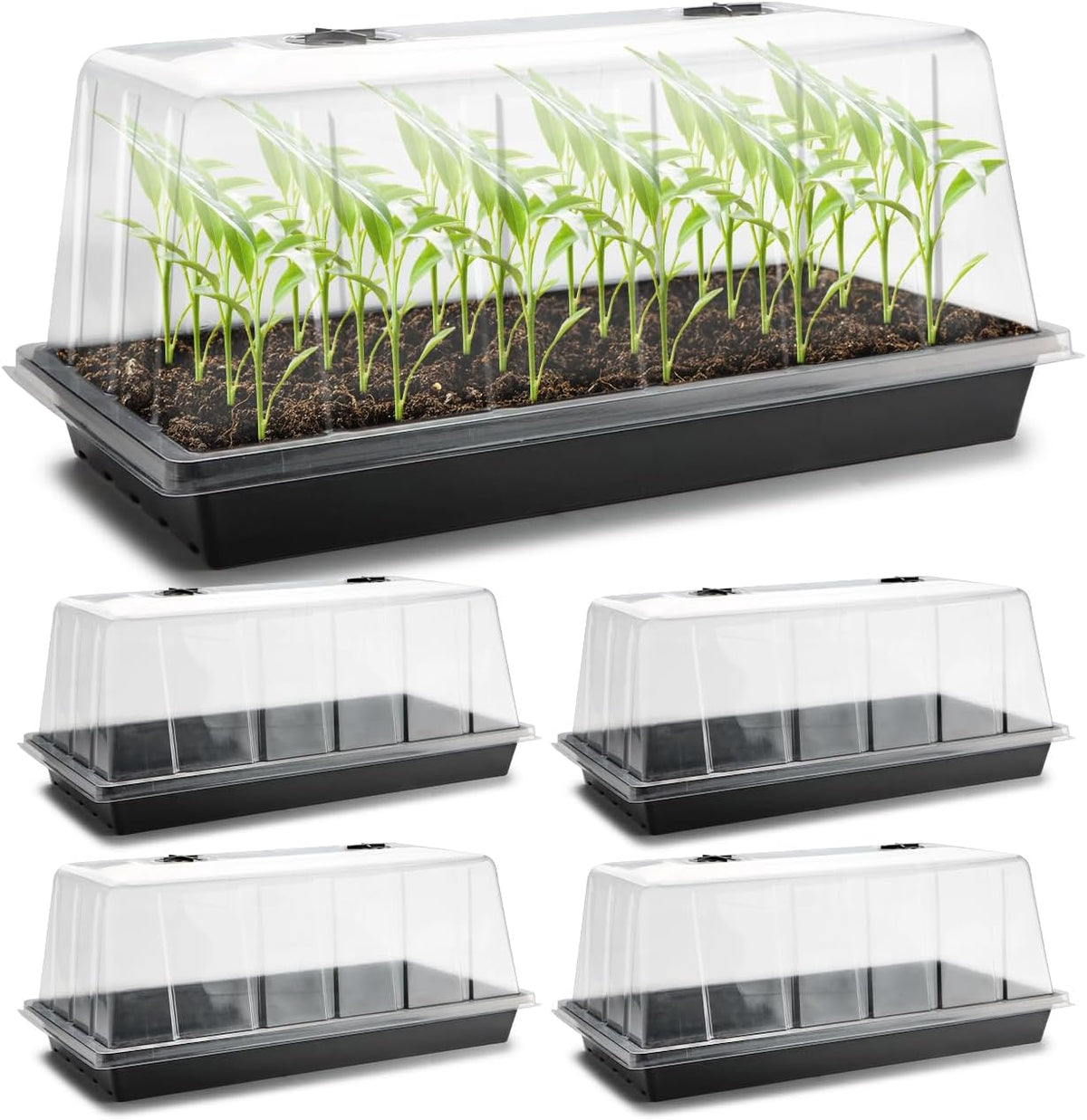1020 Plant Tray with Tall 7.3'' Dome, 5-Pack Extra Large Seed Starter Tray with Humidity Domes