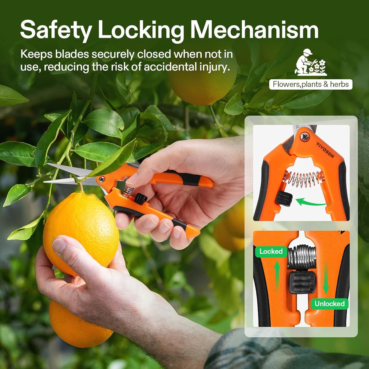 VIVOSUN 6.5 Inch Gardening Scissors Hand Pruner Pruning Shear with Straight Stainless Steel Blades