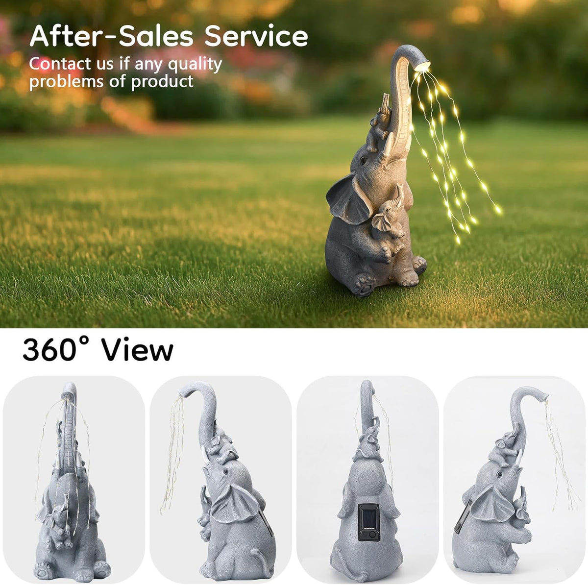 Solar Elephant Garden Statue Decor with Constant LED Lights - Lawn Patio Yard Balcony Lucky