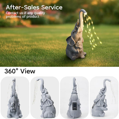 Solar Elephant Garden Statue Decor with Constant LED Lights - Lawn Patio Yard Balcony Lucky