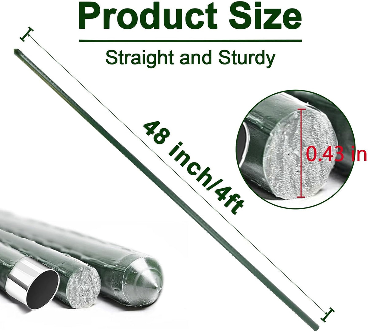 Garden Stakes 4ft, Metal Plant Stakes 4 Feet 30 Pack for Gardening and Farm, 48" Plastic Coated