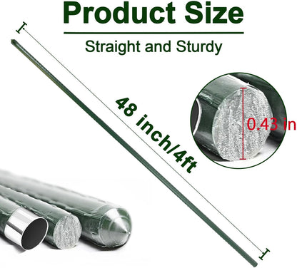 Garden Stakes 4ft, Metal Plant Stakes 4 Feet 30 Pack for Gardening and Farm, 48" Plastic Coated
