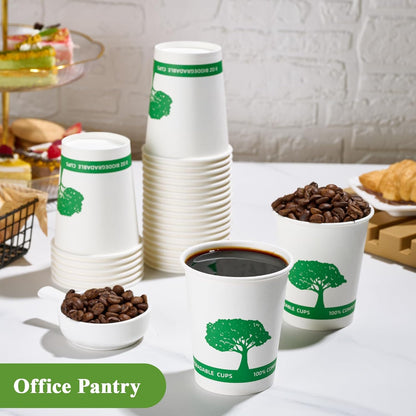 Vplus 400 Pack Compostable Paper Cups, 8 oz Paper Coffee Cups, Biodegradable Disposable Paper Cups