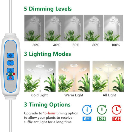 Grow Lights for Indoor Plants, 3 Head Full Spectrum Plant Light with 68" Adjustable Stand for