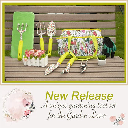 Garden Tool Set 9 Piece Heavy Duty Aluminum Gardening Hand Tools Kit Cute Gardening Supplies with