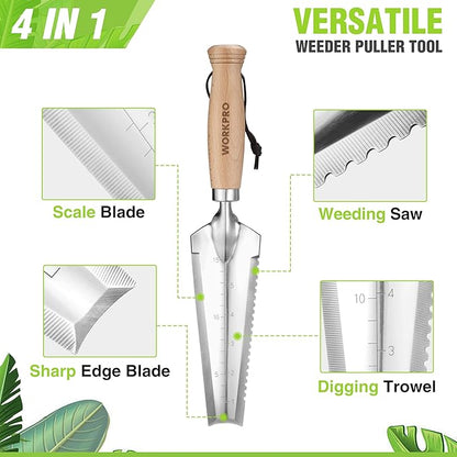 WORKPRO Garden Trowel with Wood Handle, Stainless Steel Narrow Hand Shovel, Multi- Use Flat Garden