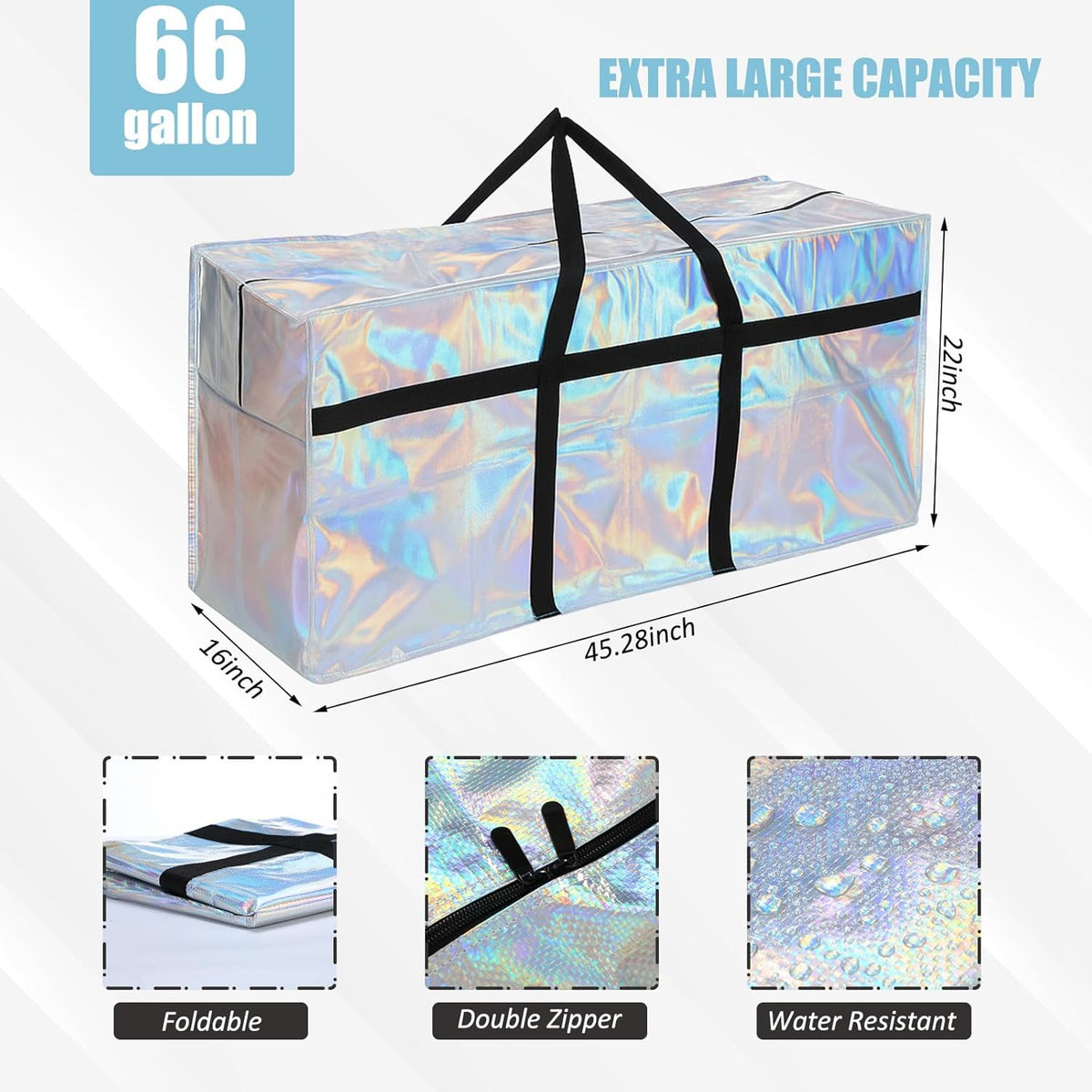 4 Pcs 66 Gallon Large Moving Bags with Zipper and Handles Foldable Storage Duffle Bags Heavy Duty