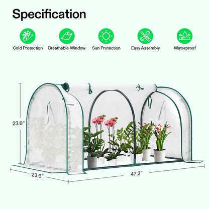 VIVOSUN Portable Mini Greenhouse 47x23x23-Inch Tunnels, PE Cover with Roll-up Zipper Door, for