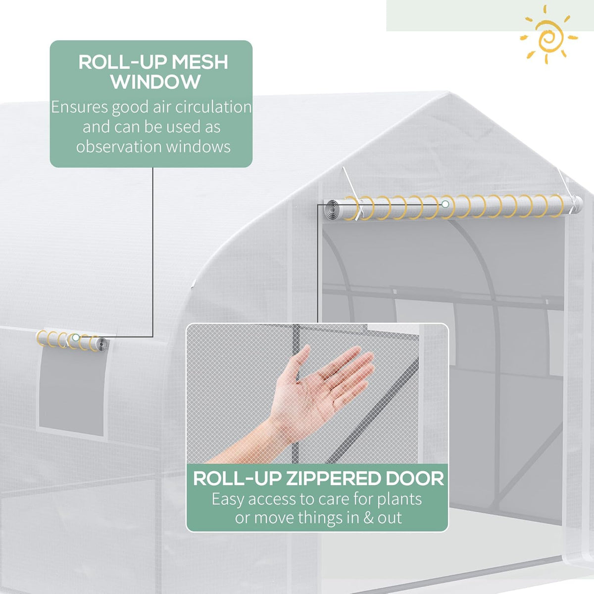 Outsunny 11.5' x 10' x 6.5' Walk-in Greenhouse, Tunnel Green House with Zippered Mesh Door and 6
